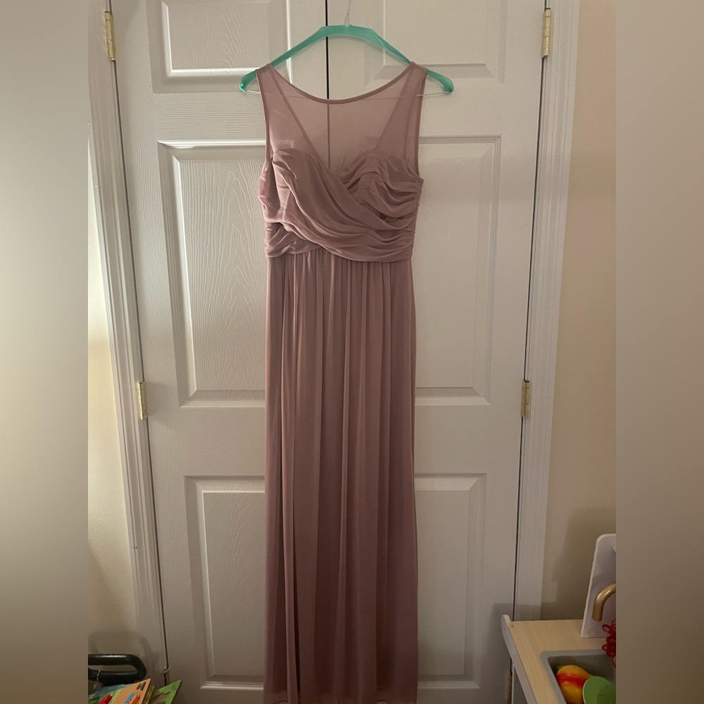 David’s Bridal Long Mesh Dress with Illusion Neckline - Quartz size 10
